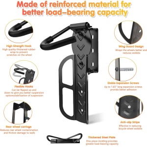 Suport perete pentru bicicleta, EBA, cu suruburi de montare, metal, Negru, 26 x 7 x 12 cm, maxim 25 kg