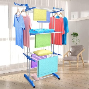 Uscator vertical pentru rufe si incaltaminte EBA niveluri, suport umerase, pliabil, portabil, mobil, ergonomic, albastru