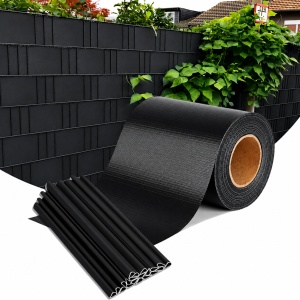 Bandă Gard PVC Premium 19 cm x 35 m, 450 g/m², Neagră, Protecție Intimitate, Rezistentă UV și Intemperii, pentru Garduri Panou, Balcoane și Terase, 20 Cleme Incluse