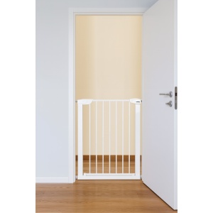 Bariera Siguranta Copii EBA, Alba, 75-105 cm, Montaj Fara Gaurire, Deschidere Dubla & Blocare 90 grade