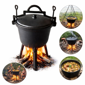 Ceaun Fonta 7L cu Capac si Picioare, Gratar Camping, Ideal pentru 6-7 Persoane, Exterior, Dimensiuni 46, 5x37, 5cm