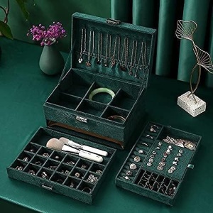 Cutie pentru organizarea bijuteriilor EBA, material catifelat, portabila, dimensiuni 24 x 18 cm, Verde smarald