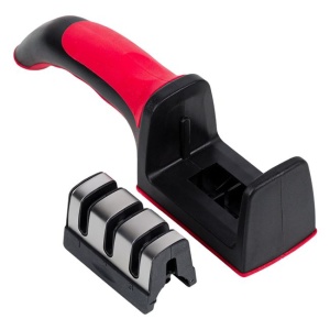 Dispozitiv pentru ascutit cutite detasabil EBA, 3 niveluri de slefuire, otel, maner si talpa din silicon 18 x 6 cm