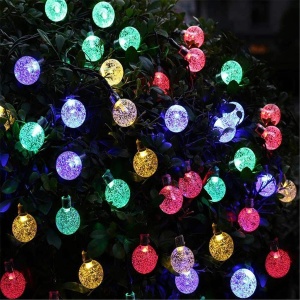 Ghirlanda solara de gradina EBA, 6 M, 10 Globuri de Cristal lumini LED 7 cm, multicolor, IP44, utilizare in exterior