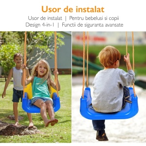 Leagan pentru bebelusi si Copii 3 in 1 EBA, Centura de Siguranta, Franghie Ajustabila 1.5 m, Functie Anti Rasturnare