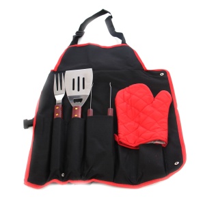 Set 5 accesorii pentru gratar EBA, inox, 35 cm, sort, manusa