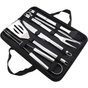 Set 9 Ustensile Gratar EBA, Inclus Geanta Portabila, Inox