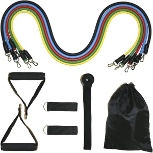 Set de benzi antrenament extensor EBA, 10 accesorii, pentru exercitii fizice, recuperare, yoga, pilates