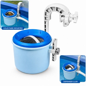 Skimmer Piscina Deluxe cu Dispenser Clor, Colector Frunze si Impuritati, Compatibil Piscine Frame si Gonflabile, Sistem Curatare Suprafata Apa