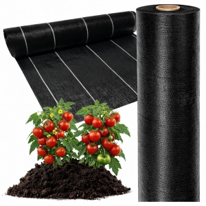 Folie Agrotextil antiburuieni rola 1.1m x 50 m, folie gradina neagra rezistenta UV, 70gmp, usor de montat, ideal pentru legume, flori si solarii+ set 15 ancore fixare 15 cm