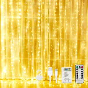 Instalatie Craciun EBA, Tip Perdea, 3m x 3m, 300 LED-uri, lumina rece, 8 functii de iluminat, telecomanda, exterior, interior