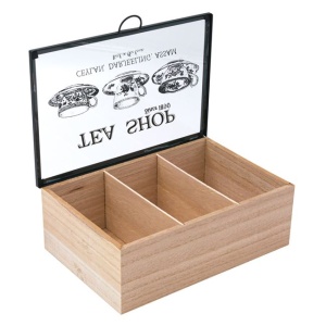 OEM Cutie din lemn pentru depozitare ceai EBA, 3 compartimente, dimensiuni 24 x 16 x 8.5 cm