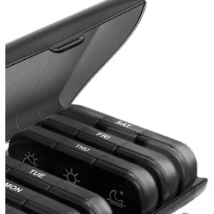 Organizator Medicamente pentru 7 zile EBA, Recipiente Detasabile, 3 Compartimente, 15.5 x 12 x 4 cm, Negru