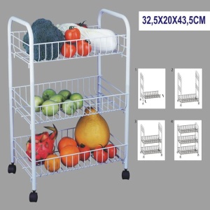 Raft Metalic de Bucatarie pentru Depozitarea Alimentelor, 4 Roti, dimensiuni 32, 5 x 20 x 43, 5 cm, EBA, Alb