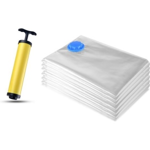 Set 10 Saci de vidat haine pentru depozitare EBA, Pompa inclusa, Marimi 50 x 70 cm, Vidare prin vacuum, Usor de folosit