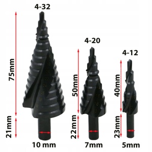 Set 3 burghie conice EBA, design functional, in trepte, 4-32 mm, otel inoxidabil, sistem de prindere HEX
