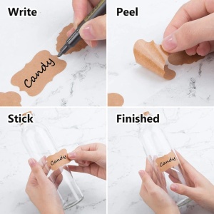 Set 300 de etichete autoadezive, trei modele, EBA, pentru cadouri, sticle, recipiente si borcane, 3 x 5 cm, Hartie kraft, Maro