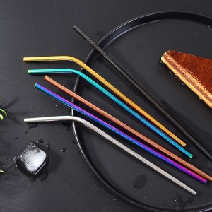 Set 8 Paie Metalice reutilizabile EBA, 2 X Perii de curatare, Husa Protectie, 215 x 6 mm, Multicolor