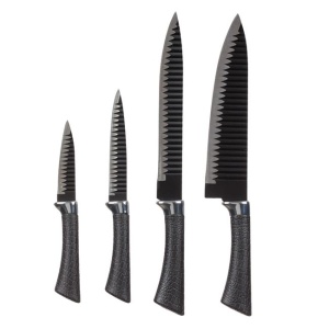 Set de 4 cutite EBA, negru argintiu cu lame ondulate din otel inoxidabil