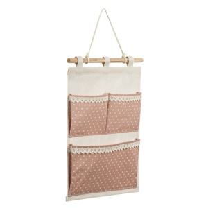 Husa suspendata cu 3 buzunare, Model dantela cu buline, Roz, dimensiuni 28 x 35 cm, EBA