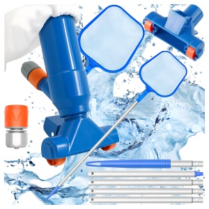 Kit Curatare Fund Piscina cu Aspirator Manual, Sac Filtrare Reutilizabil si Tija 120 cm, Aspirator pentru Piscine Gonflabile, Cadru, SPA si Jacuzzi, Conectare la Furtun de Gradina, Fara Electricitate