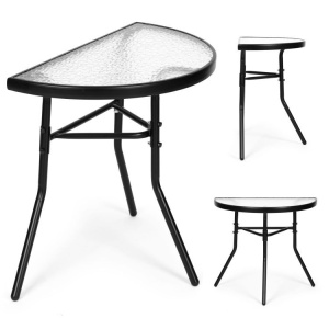 Masa de cafea semiluna cu blat din sticla securizata eBA® – ideala pentru balcon / terasa / patio, neagra