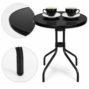 Masa rotunda 60 cm, blat sticla securizata negru, masa balcon si terasa, cadru otel rezistent, picioare antiderapante, masa exterior interior, negru
