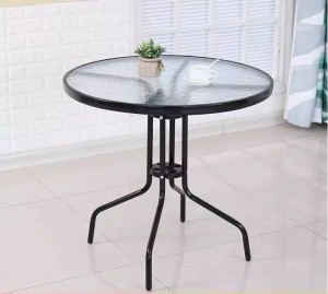 Masa rotunda de cafea eBA, 60 cm, sticla securizata, cadru metalic negru – Ideala pentru balcon, terasa si gradina