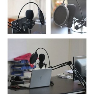 Microfon profesional de studio EBA, BM-700, universal, filtru pop, suport reglabil, Negru