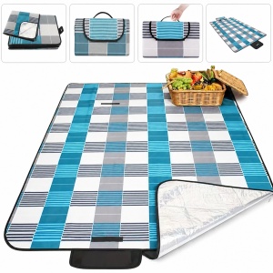 Patura picnic impermeabila 200x200 cm pliabila, 3 straturi izolatoare, fleece moale + aluminiu anti umezeala, pentru plaja, camping, gradina