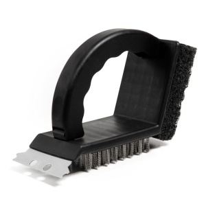 Perie pentru gratar 3 in 1 EBA, Model tip racleta, maner plastic, Negru
