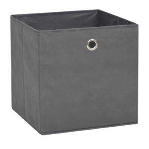 Set de 4 cutii textile de depozitare EBA, fara capac, cu cerc metalic, dimensiuni 15 x 15 x 15 cm, Gri