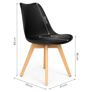 Set Masa Dining si 4 Scaune Ergonomice Negre EBA, Design Scandinav, Blat Alb si Structura Lemn Deschis