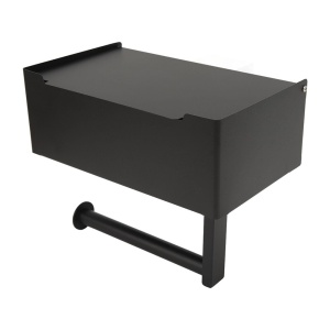 Suport hartie igienica EBA, cu Raft Depozitare Servetele Umede si Raft pentru Telefon, 12, 5 x 20 x 16 cm, Negru