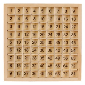 Joc educativ Tabla Inmultirii din lemn, Multicolor, 100 Piese, EBA