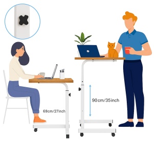 Masa mobila reglabila pe inaltime cu roti EBA, Blat PAL 60 x 40 cm, Ideala pentru Laptop, Studii, Relaxare, Maro