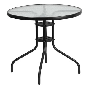 Masa rotunda de cafea EBA, 60 cm, sticla securizata, cadru metalic negru - Ideala pentru balcon, terasa si gradina
