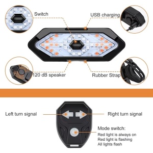 Semnalizator bicicleta cu telecomanda EBA, LED, incarcare Micro-USB, 5 moduri iluminare, IPX4, 9.4 x 3.2cm, plastic, Negru