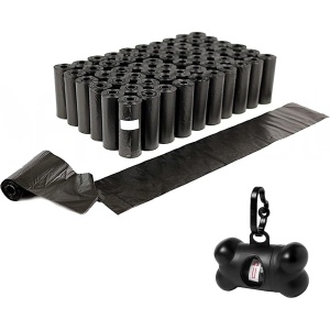 Set 1000 de pungi igienice pentru caini, pisici EBA, cu distributor in forma de os, dimensiuni 22 x 30 cm, Negru