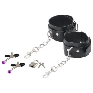 Set 13 jucarii erotice EBA, din piele ecologica si aliaj metalic, pentru activitati fetis si dominare bondage BDSM, Black