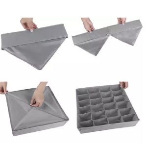 Set organizator sertar EBA, 4 piese, pentru sosete si lenjerie de corp, economisiti spatiu, pliabil, marimi diferite, Gri