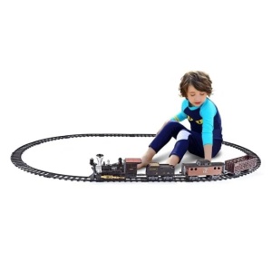 Set Tren de jucarie Western EBA, Include 1 locomotiva, 3 vagoane, Sunet & Lumini, Telecomanda, 4x AA (neincluse)