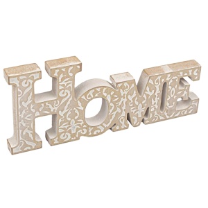 Decoratiune de raft HOME in relief, lemn, dimensiuni 28.5 x 12 x 2 cm. EBA