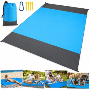 Patura de plaja impermeabila 210x200 cm, mare pentru picnic si camping, rezistenta la apa, nisip si vant, pliabila cu husa transport, covoras outdoor familie 4-6 persoane