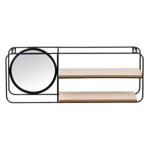 Raft de perete decorativ cu oglinda EBA, din metal si lemn, dimensiuni 50 x 10 x 19 cm, accesorii de montaj incluse