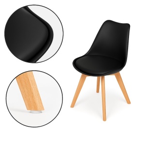 Set 4 Scaune EBA pentru Living si Bucatarie, Negru, 84 x 49 x 46 cm, Picioare din Lemn Masiv, Design Modern