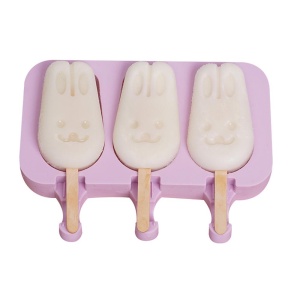 Set forma inghetata si 50 bete EBA, 3 compartimente, Model Iepuras, Forma ovala, Silicon, Mov