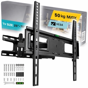 Suport TV Profesional Extensibil 25–70", Otel Ranforsat, 50 kg, VESA 400x400, Rotire 180°, Nivela si Accesorii Incluse