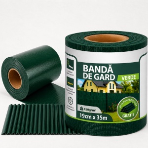 Bandă de Gard pentru Intimitate 19 cm x 35 m, PVC Premium 450 g/m², Verde, Rezistentă UV și Intemperii, Paravan pentru Garduri Panou, 20 Cleme