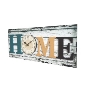 Ceas perete HOME, analog, dreptunghiular, din lemn, dimensiuni 40 x 17 x 4.5 cm, EBA